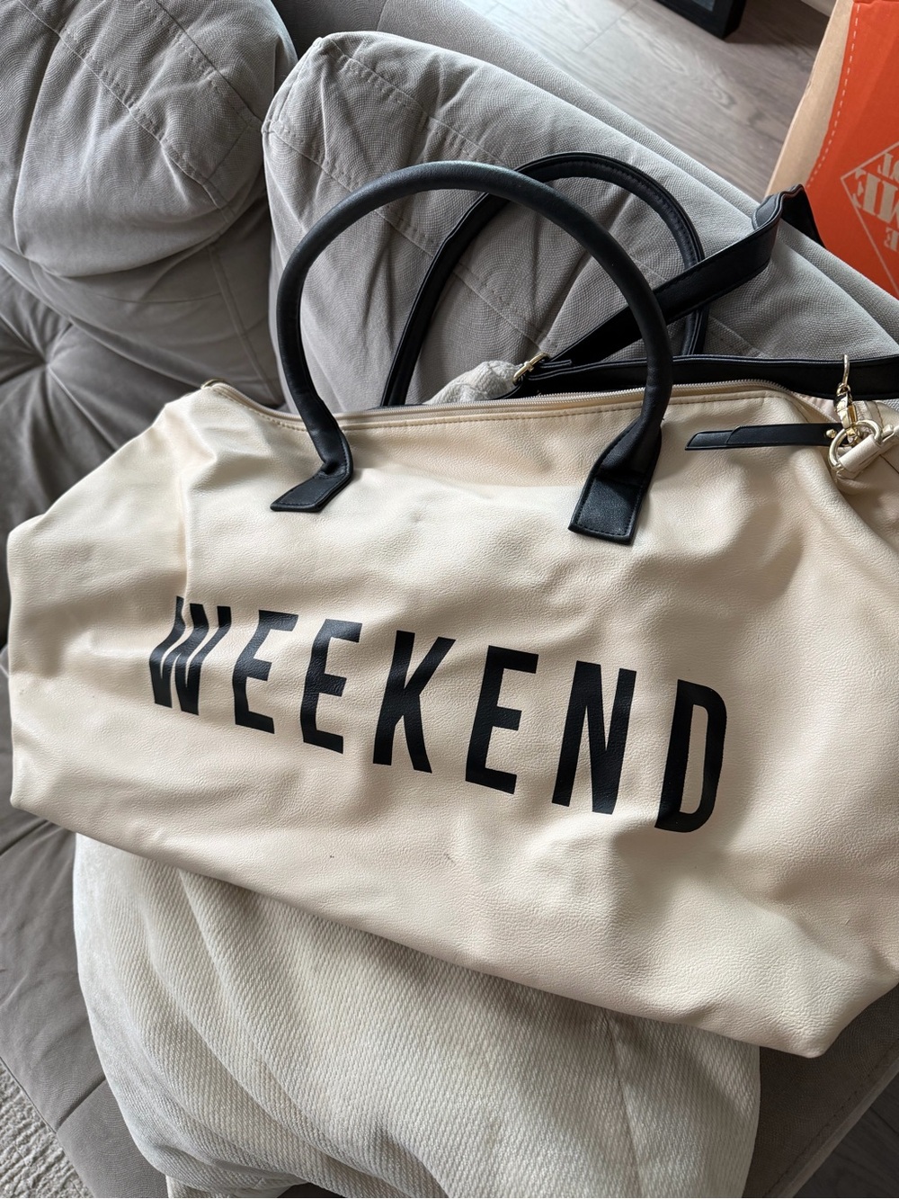 Weekend Cream Travel bag with Black Handles